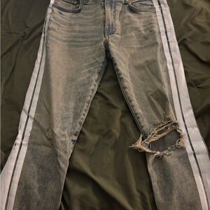 AMIRI Men's Ripped Gray Jeans with White Accents